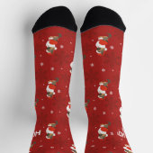 Lustiger Hund Weihnachtsmann Muster Rot Weihnachte Socken (Oben)