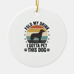 Lustiger Hunde-Liebhaber Vintage-Falte Mein Geträn Keramik Ornament