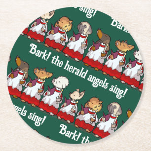 Lustiger Hundechor bellt! Weihnachtslied-Pun Carto Runder Pappuntersetzer