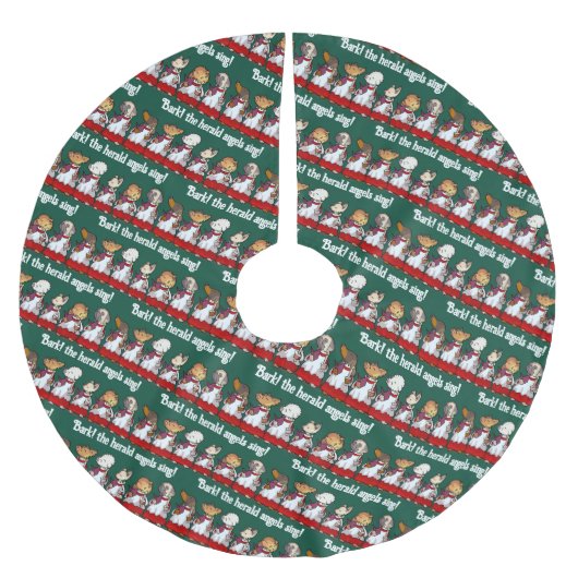 Lustiger Hundechor Bellt! Weihnachtslied Wortspiel Polyester Weihnachtsbaumdecke (Vorderseite)