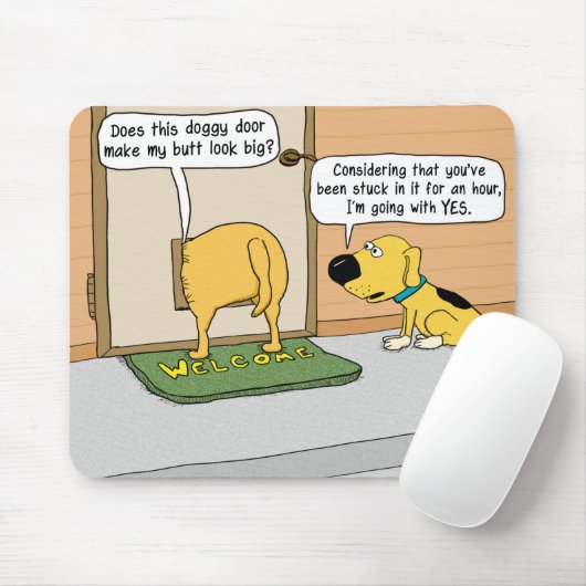 Lustiger HundeHintern in der Hündchen-Tür Mousepad (Mit Mouse)