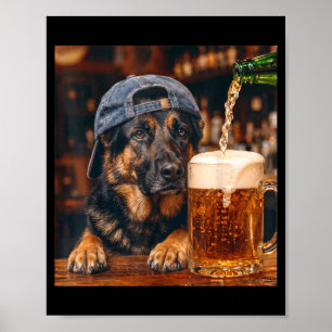 Lustiger Hundememe Deutscher Schäferhund trinkt Bi Poster
