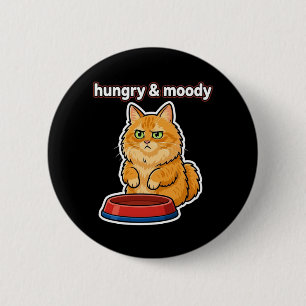 Lustiger hungriger und launischer roter Katzen-Mem Button
