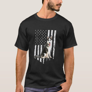 Lustiger Husky Amerikanische Flagge Patriotischer  T-Shirt
