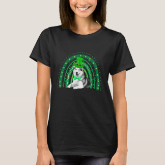 Lustiger Husky-Hund Grüner Regenbogen Glücklicher  T-Shirt