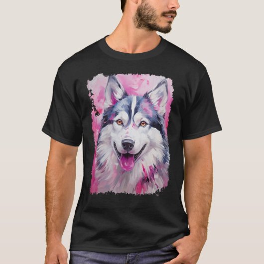 Lustiger Husky-Hund Rosa T-Shirt (Vorderseite)