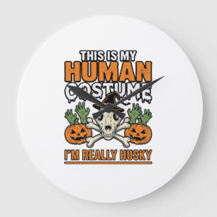 Lustiger Husky-Mensch-Kostüm Halloween-Hund-Shirt  Große Wanduhr