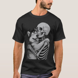Lustiger Husky-Skelett-Umarmer Halloween Hunde Lie T-Shirt
