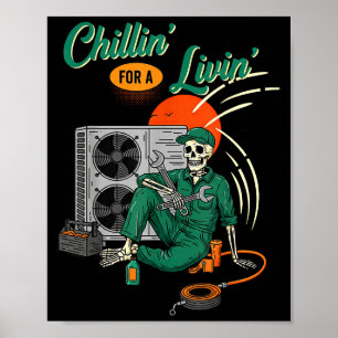Lustiger Hvac-Tech-Skelett, das sich für den Leben Poster