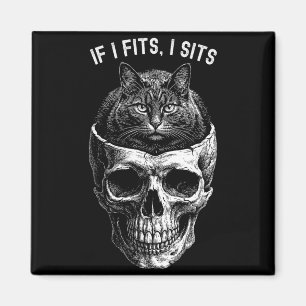 Lustiger If Fits Sit Schwarzer Katzen-Schädel Mini Magnet