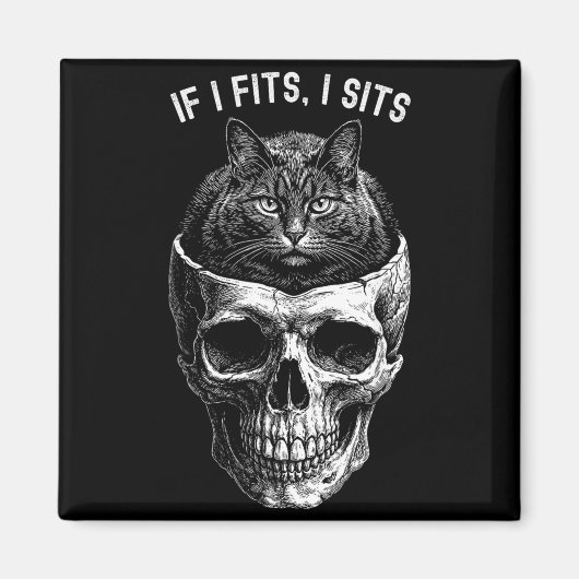 Lustiger If Fits Sit Schwarzer Katzen-Schädel Mini Magnet (Vorne)