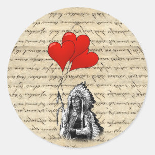 Lustiger Indianerhäuptling und Herzballons Runder Aufkleber