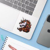 Lustiger Ingwer-Einhorn-Kopf Aufkleber (Laptop mit iPhone)