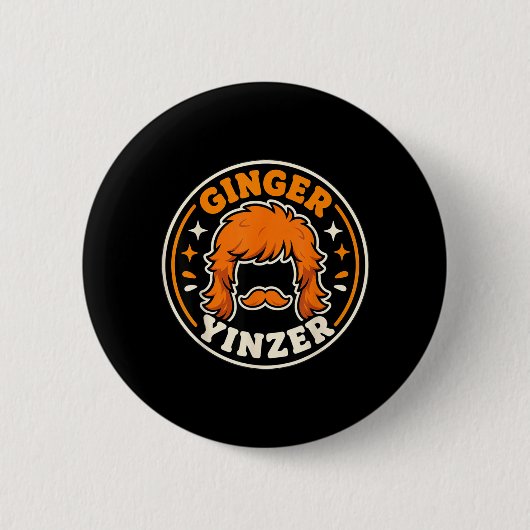 Lustiger Ingwer Yinzer-Mullet-Schnurrbart Fußball Button (Vorderseite)
