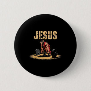 Lustiger Jesus Gewichtheben Christliches Fitnessst Button