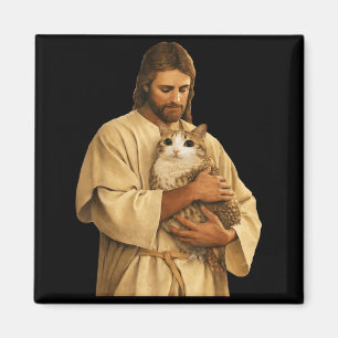 Lustiger Jesus hält Meowl Faith christlicher Liebh Magnet