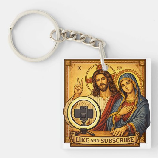Lustiger Jesus Maria Influencer Schlüsselanhänger (Vorderseite)