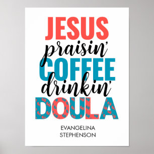 Lustiger Jesus preisender Kaffee trinkender christ Poster