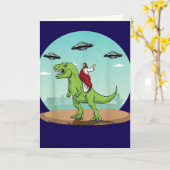 Lustiger Jesus reitet auf Dinosaurier Alien UFO Karte (Gelbe Blume)