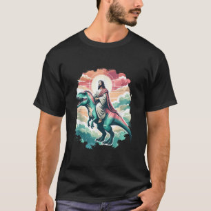 Lustiger Jesus Reitet T Rex Dinosaurier Meme Parod T-Shirt