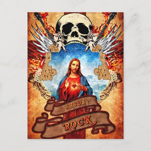 Lustiger Jesus Rock Postkarte (Vorderseite)
