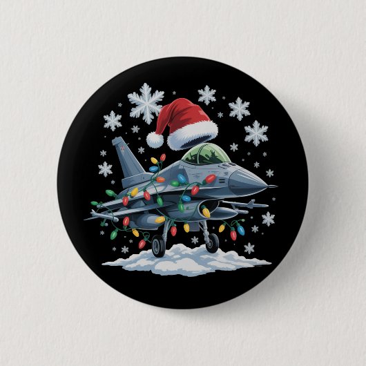 Lustiger Jet-Jäger Militär-Weihnachten Xmas Button (Vorderseite)