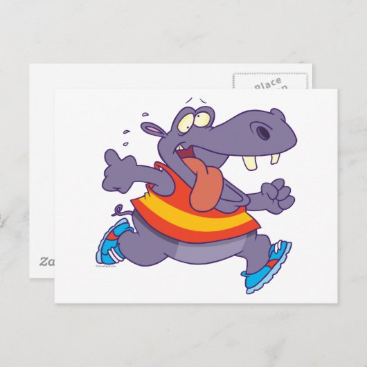 lustiger Joggen Hippo Läufer Cartoon Postkarte (Vorne/Hinten)