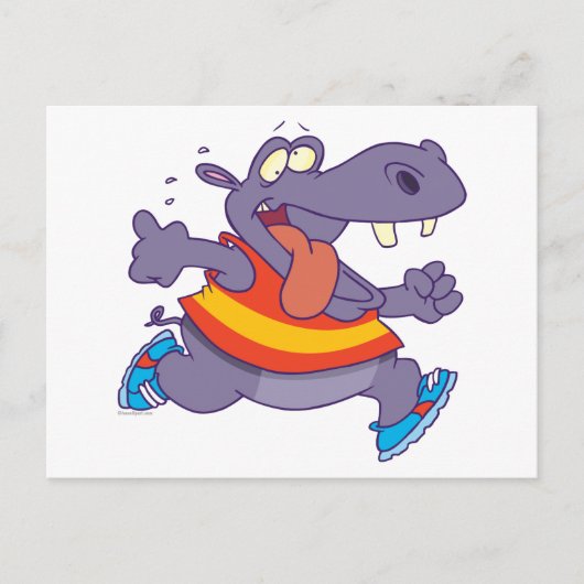 lustiger Joggen Hippo Läufer Cartoon Postkarte (Vorderseite)