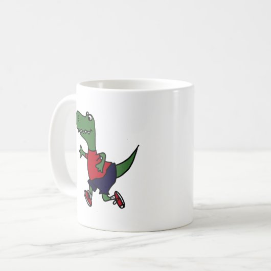 Lustiger Joggen Trex Dinosaurier Kaffeetasse (Vorderseite Links)