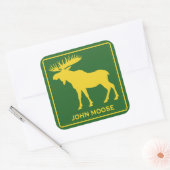 Lustiger John-Moose-Parodie-Bauer Quadratischer Aufkleber (Umschlag)