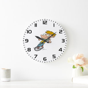 Lustiger Junge auf Einrad Große Wanduhr