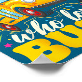 Lustiger Junge liebt Busse Schulbus Poster (Ecke)