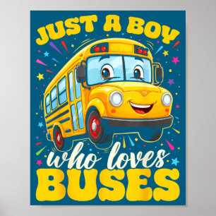 Lustiger Junge liebt Busse Schulbus Poster