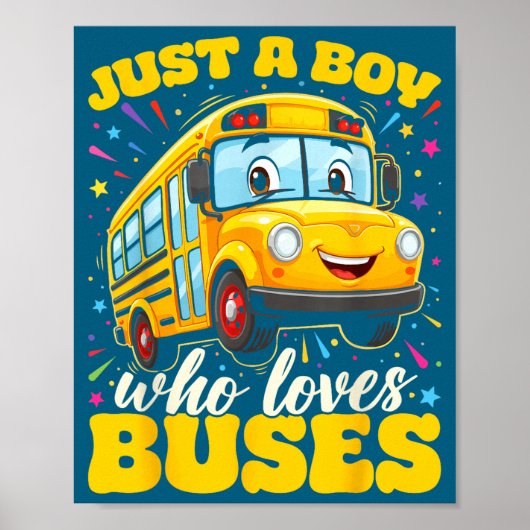 Lustiger Junge liebt Busse Schulbus Poster (Vorne)