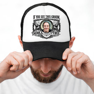 Lustiger Junggesellenabschied-Foto des Bräutigams Truckerkappe