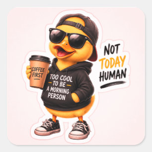 Lustiger Kaffee-Enten-Aufkleber Süße Cartoon-Ent Quadratischer Aufkleber