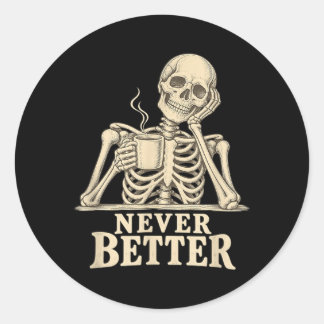Lustiger Kaffee-Skelett-Gotik-Halloween-Koffein Runder Aufkleber