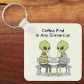 Lustiger Kaffee und Aliens Schlüsselanhänger (Vorderseite)