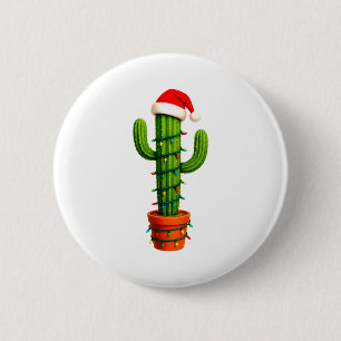 Lustiger Kaktus Weihnachtsmann Hut Weihnachtsbaum Button
