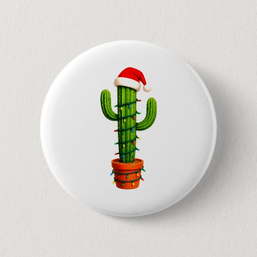 Lustiger Kaktus Weihnachtsmann Hut Weihnachtsbaum  Button (Vorderseite)