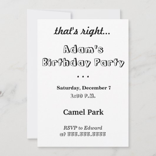 lustiger Kamelhocker Geburtstag Einladung (Rückseite)