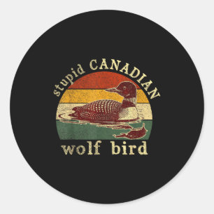 Lustiger kanadischer Wolf, lustiger Loon-Vogel, Lo Runder Aufkleber
