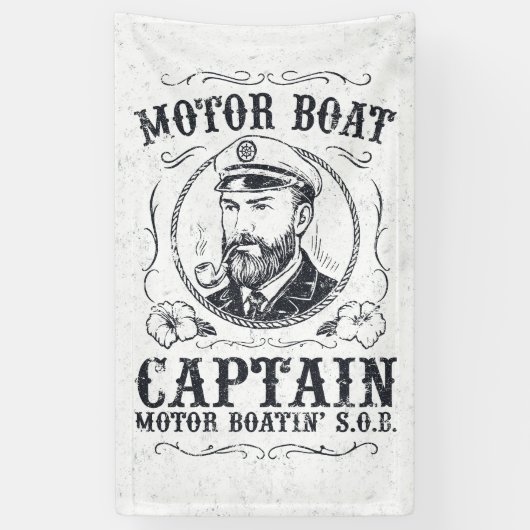 Lustiger Kapitän eines Motorboots, Pontoonbootfahr Banner (Vertikal)
