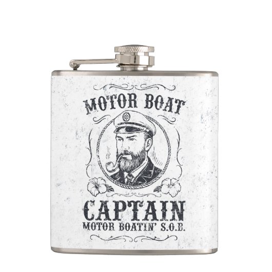 Lustiger Kapitän eines Motorboots, Pontoonbootfahr Flachmann (Vorderseite)