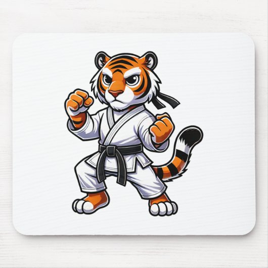 Lustiger Karate-Athlet mit schwarzem Gürtel Tiger Mousepad (Vorne)