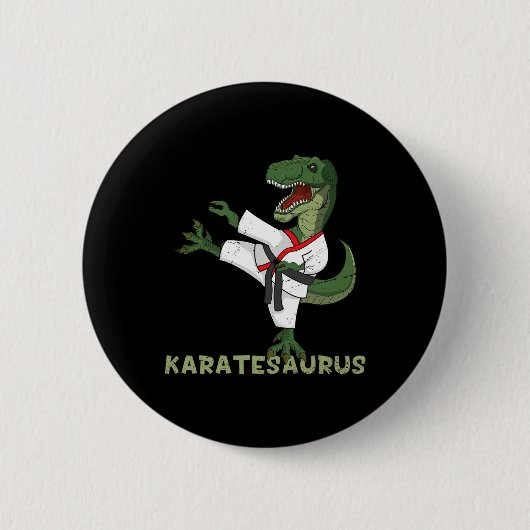Lustiger Karate-Dinosaurier Karatesaurus T-Rex Gra Button (Vorderseite)