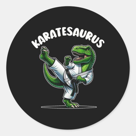 Lustiger Karatesaurus Dinosaurier T Rex In Karate Runder Aufkleber (Vorderseite)