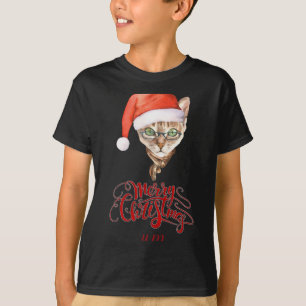 Lustiger Katz-Santa-Winter-Frohe Weihnachten T-Shi T-Shirt