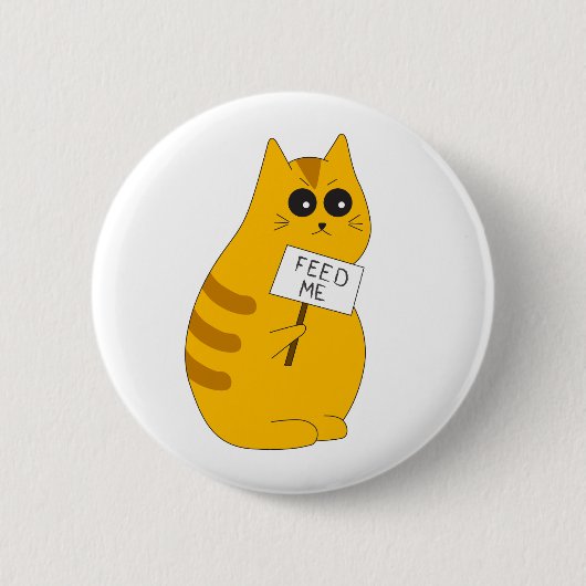 Lustiger Katzen-Anstecker, "Füttere mich"-Knopf Button (Vorderseite)