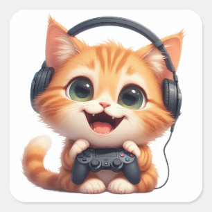Lustiger Katzen-Gamer – Geschenk für Katzenliebhab Quadratischer Aufkleber